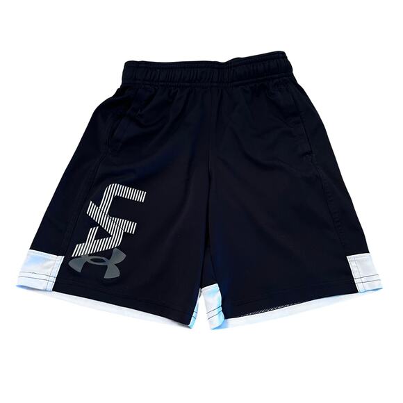 Under Armour Boy's SM Black White Logo Athletic Shorts - Picture 1 of 5